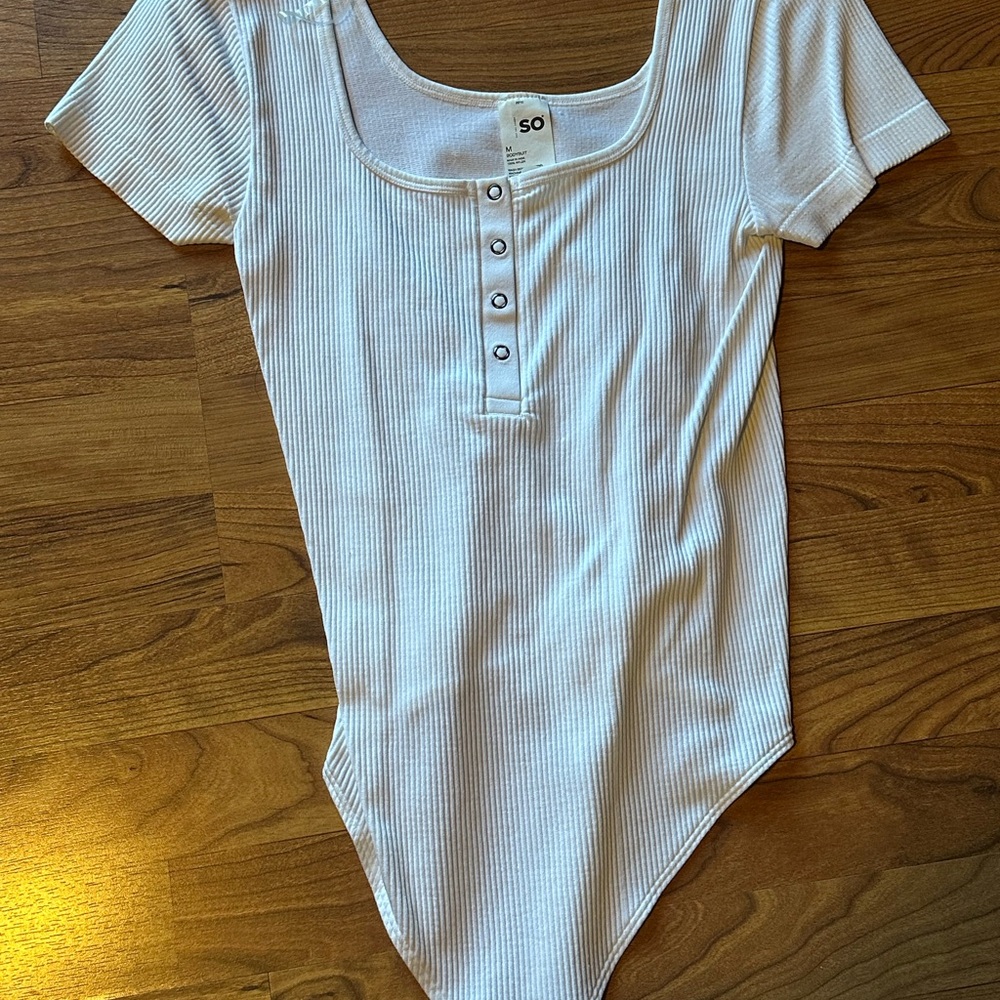 SO White Ribbed Bodysuit with Button Accents